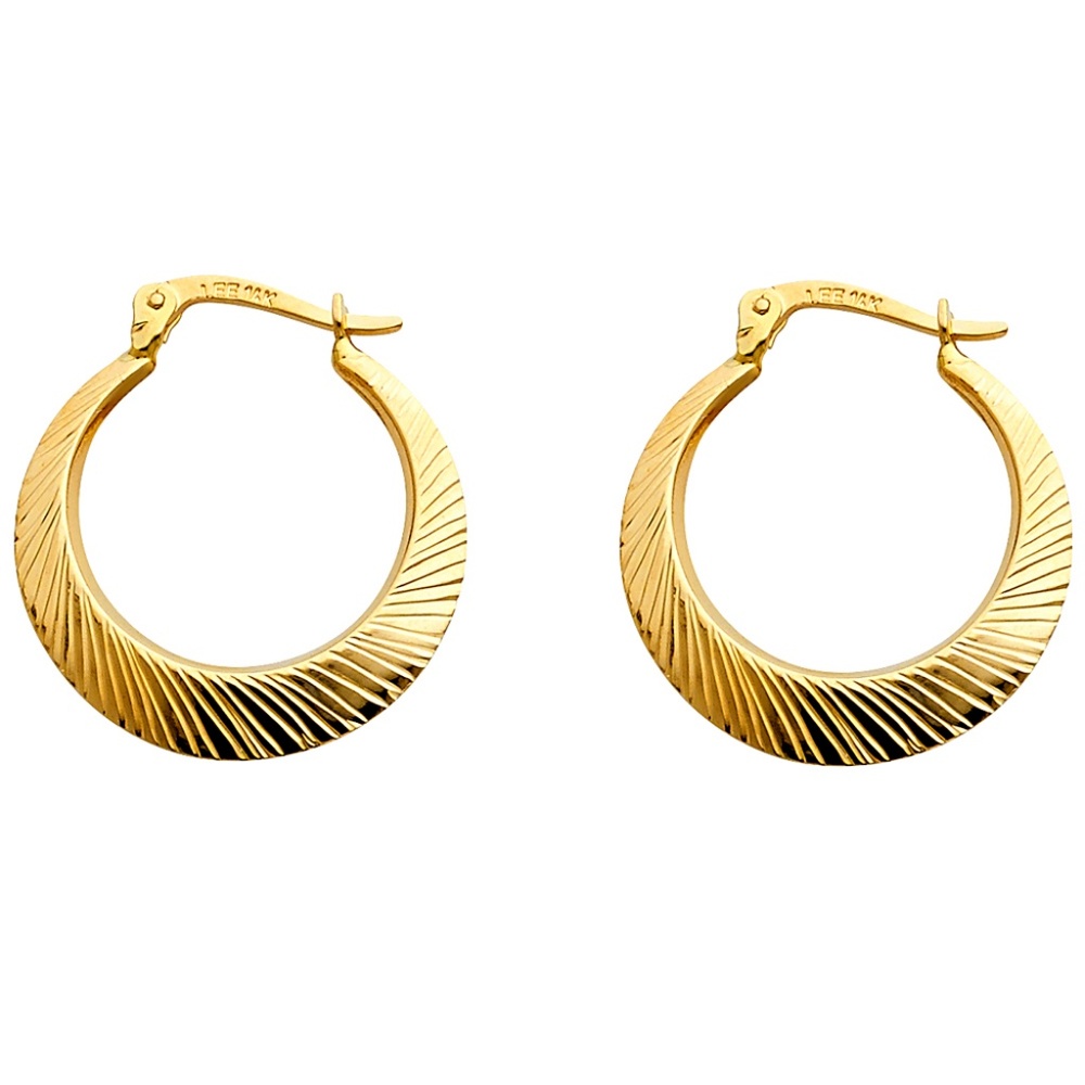 14K Yellow Gold 2.5mm Diamond cut Hoop Earrings